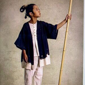 Little Creative Factory Haiku cotton and linen kimono | Black